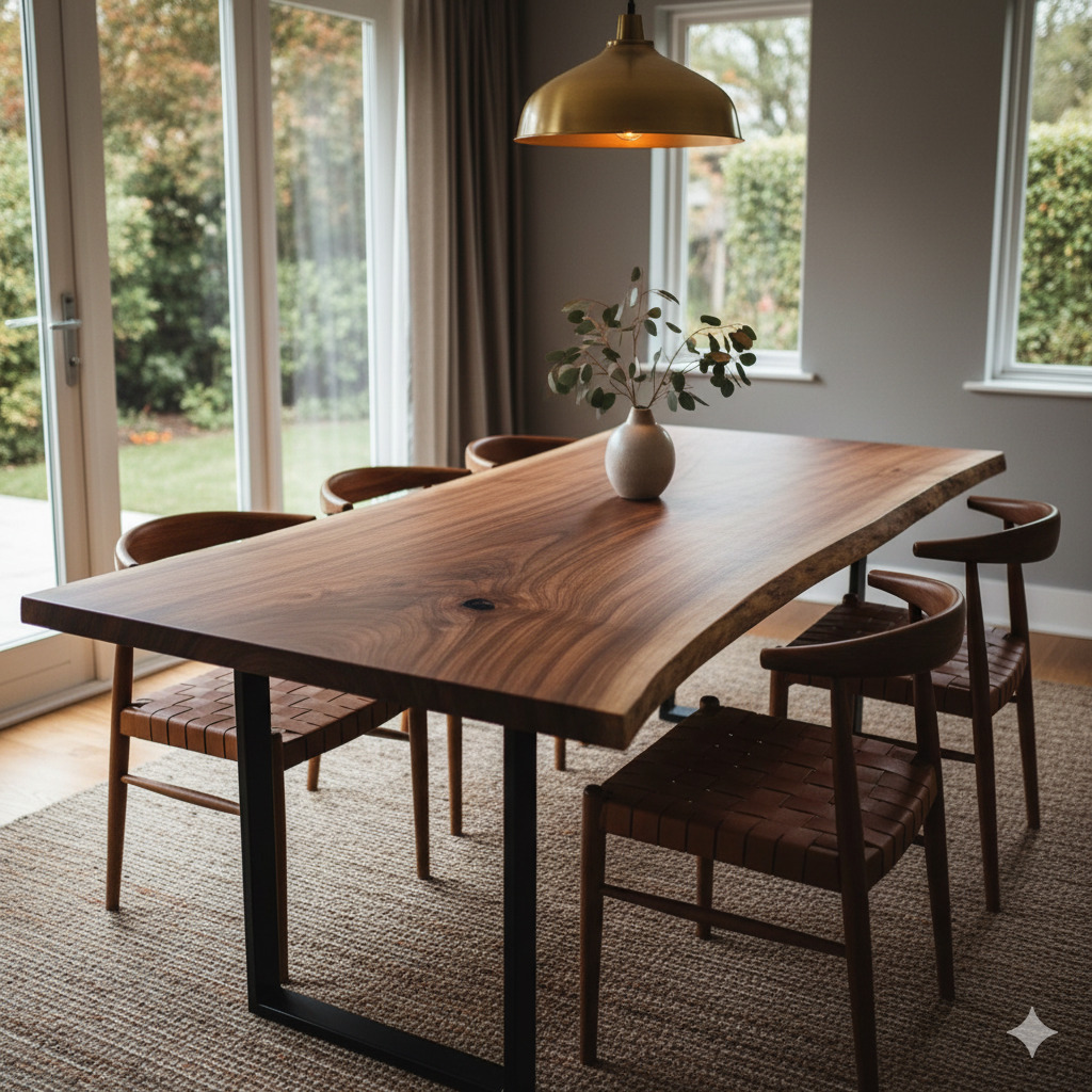 Custom dining table with natural wood finish