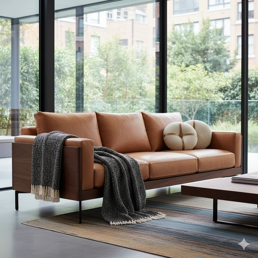 Handcrafted leather sofa in modern style