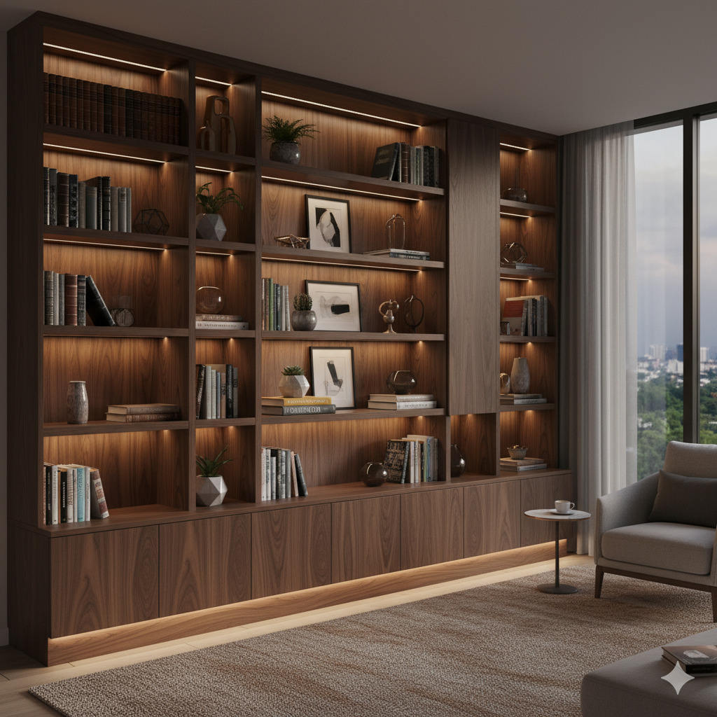Bespoke bookshelf with integrated lighting